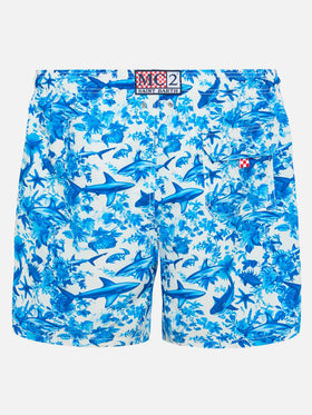 Mid-length Gustavia swim-shorts with shark print | AI CO-CREATED DESIGN BY RICKDICK - POWERED BY RED-EYE