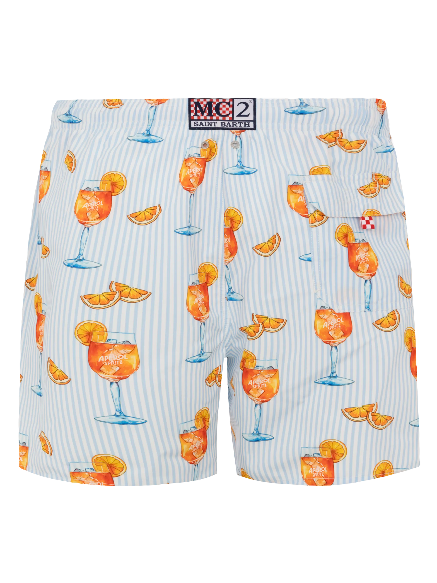 Mittellange Gustavia Badeshorts mit Aperol Spritz und Streifen-Print | APEROL SPECIAL EDITION