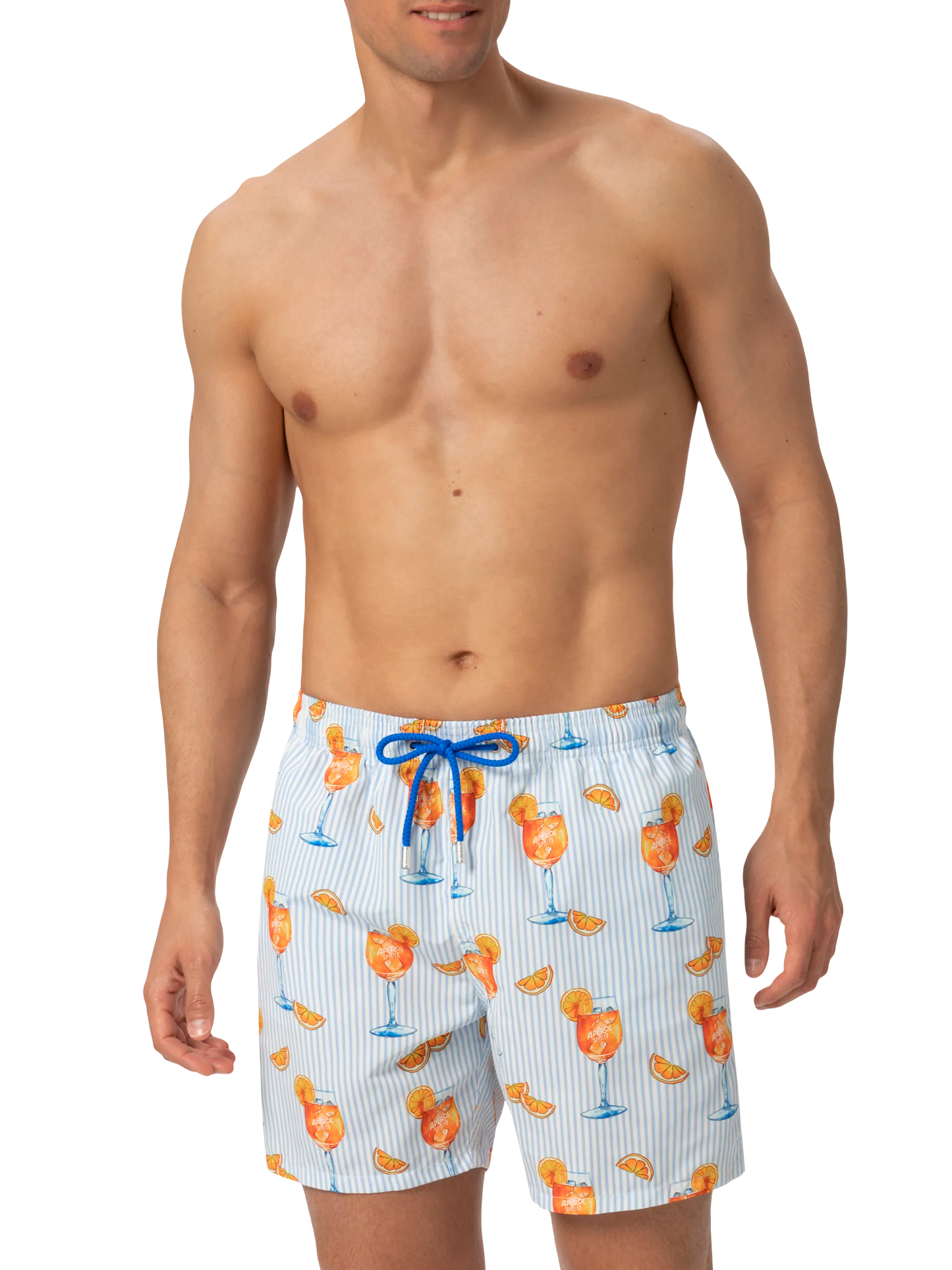 Mittellange Gustavia Badeshorts mit Aperol Spritz und Streifen-Print | APEROL SPECIAL EDITION