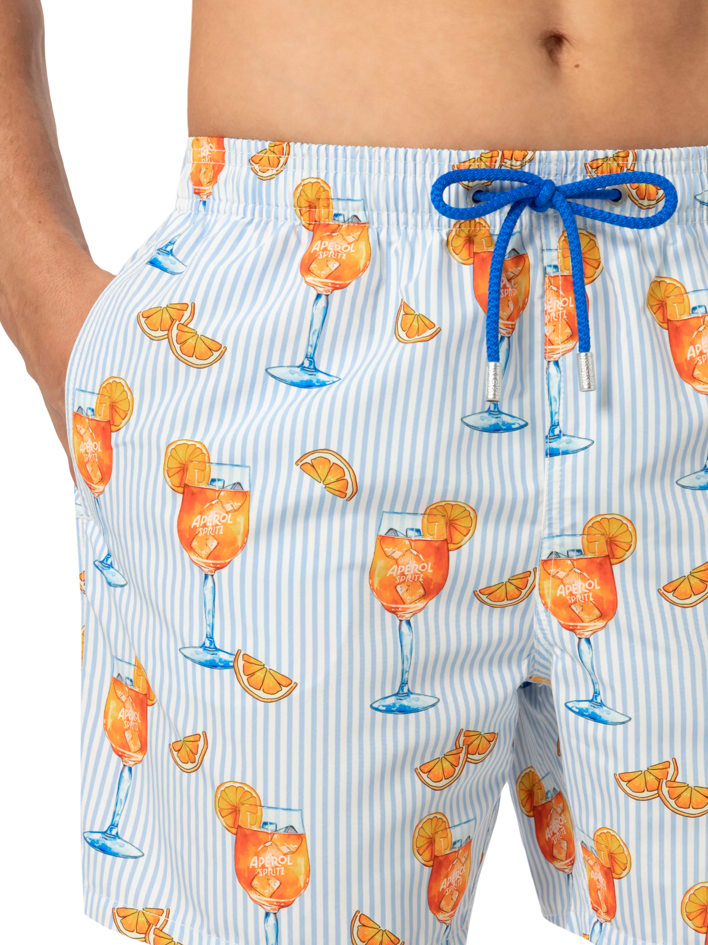 Mittellange Gustavia Badeshorts mit Aperol Spritz und Streifen-Print | APEROL SPECIAL EDITION