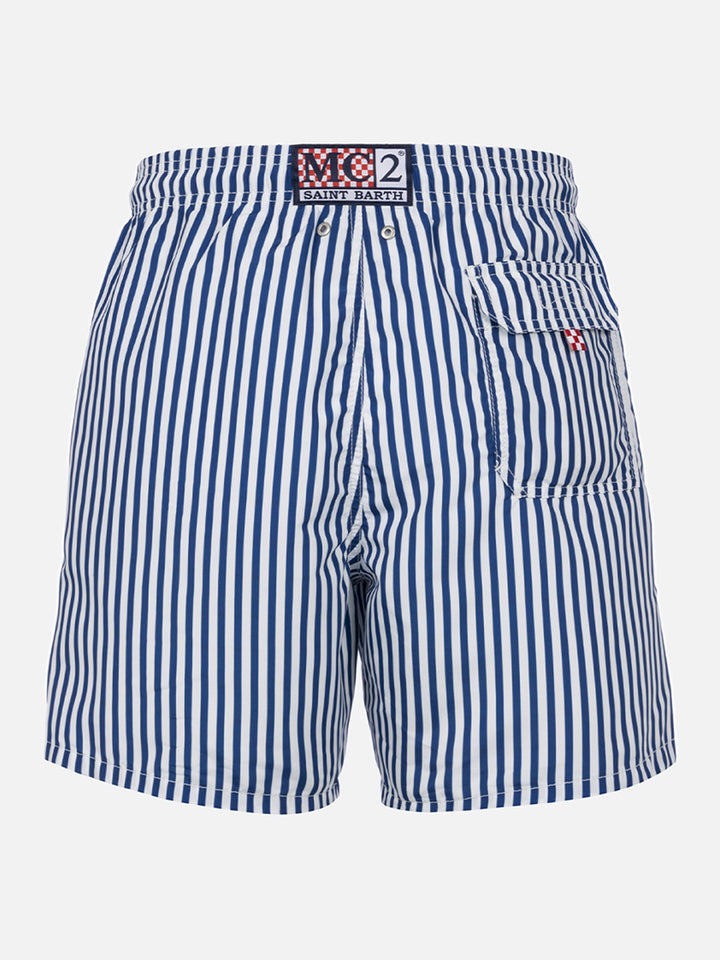 Mid-length striped Gustavia swim-shorts with St. Barth embroidery