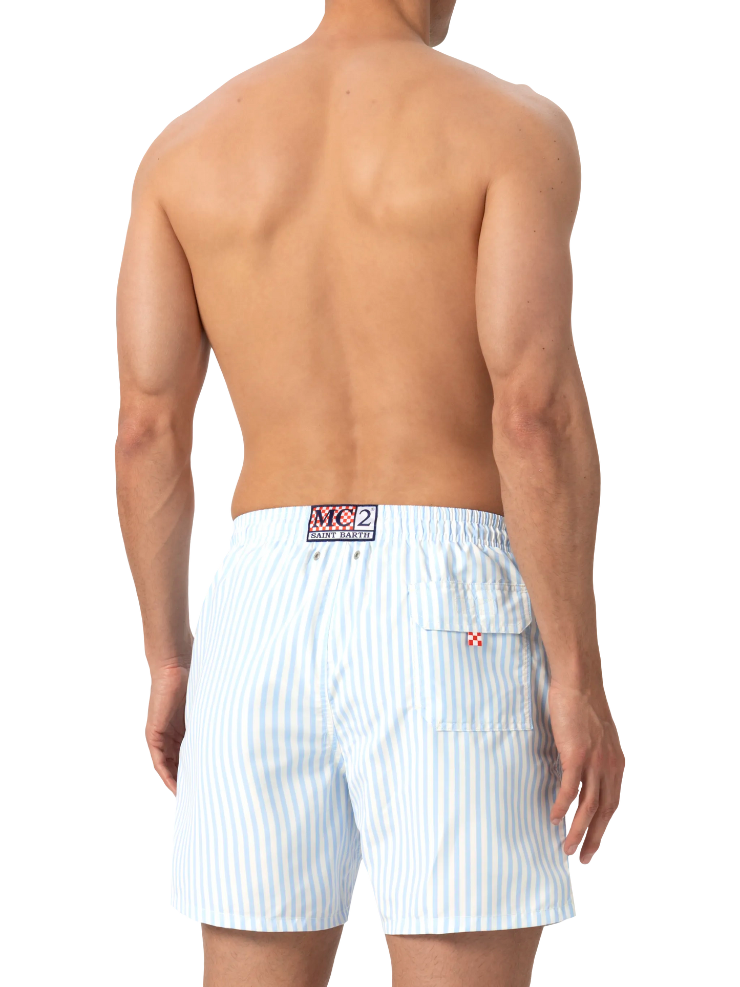 Mittellange gestreifte Badeshorts Gustavia mit St. Barth-Stickerei