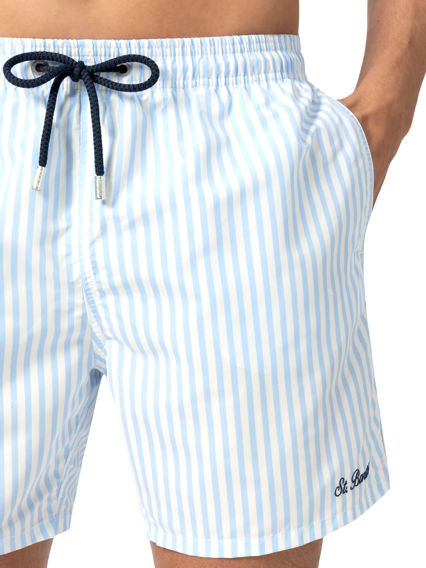 Mittellange gestreifte Badeshorts Gustavia mit St. Barth-Stickerei