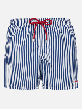 Costume mare lunghezza media Gustavia a righe con ricamo St. Barth