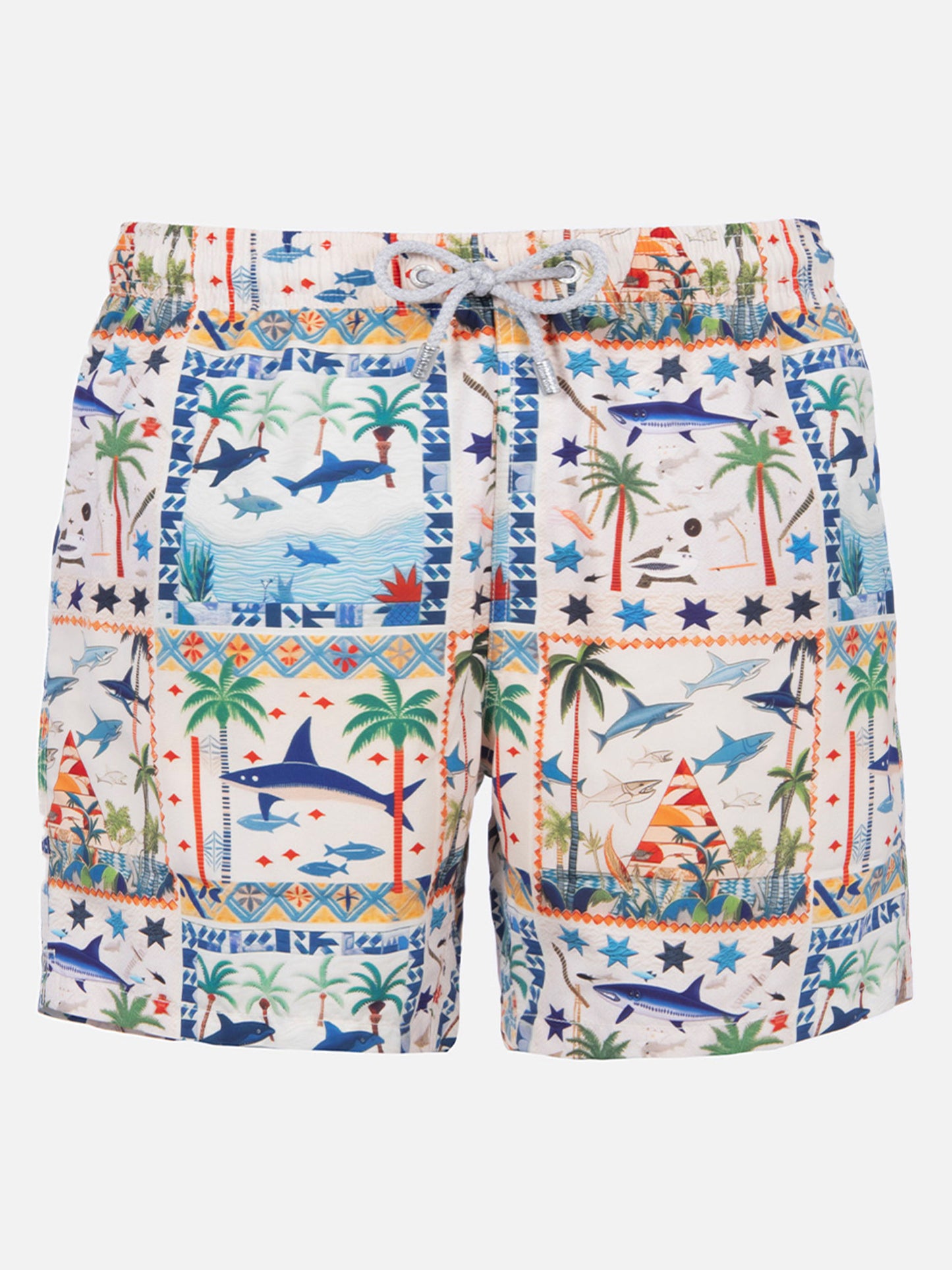 Mittellange Gustavia Badeshorts mit Hai-Print | AI CO-CREATED DESIGN BY RICKDICK - POWERED BY RED-EYE