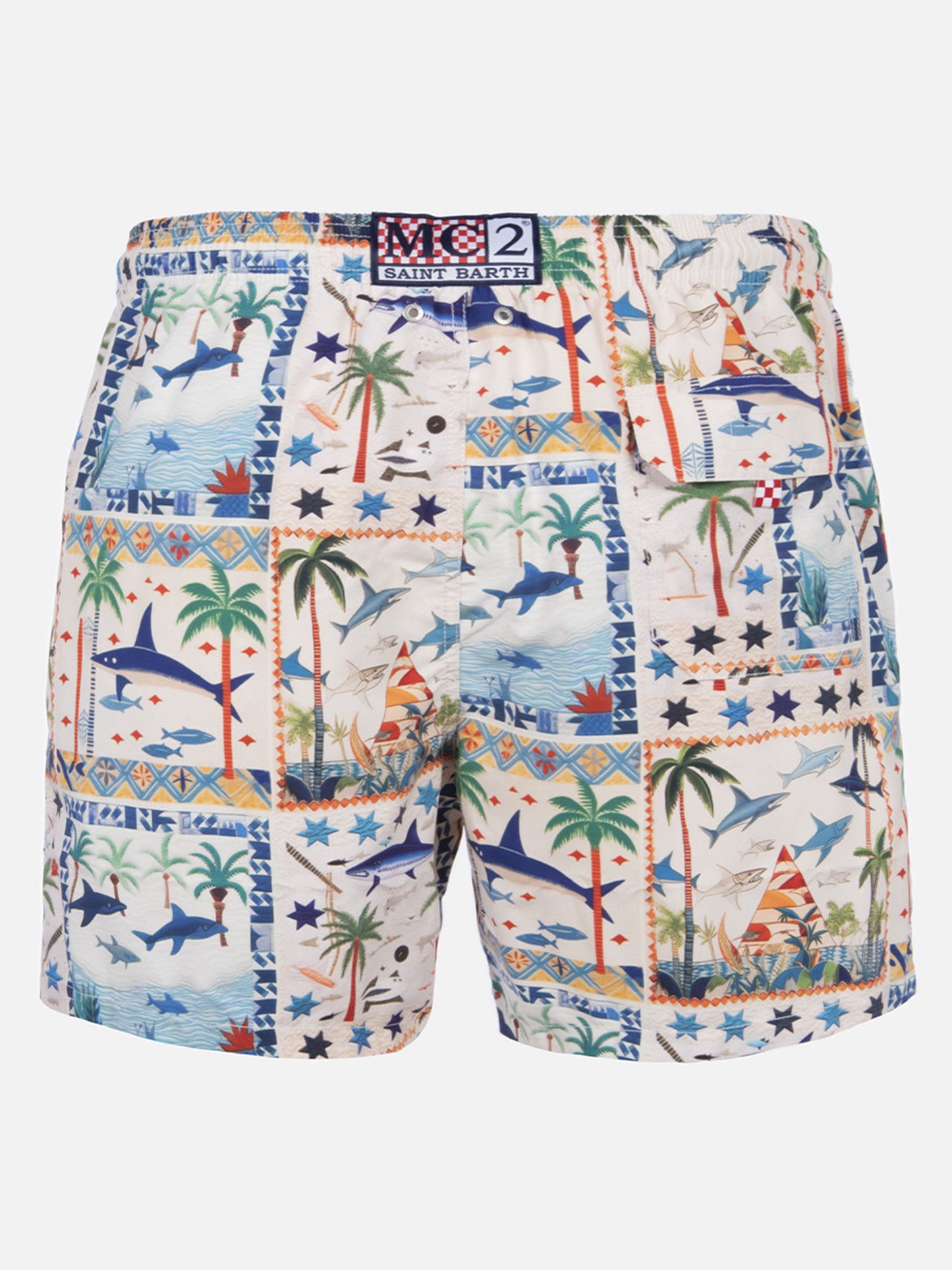 Mittellange Gustavia Badeshorts mit Hai-Print | AI CO-CREATED DESIGN BY RICKDICK - POWERED BY RED-EYE