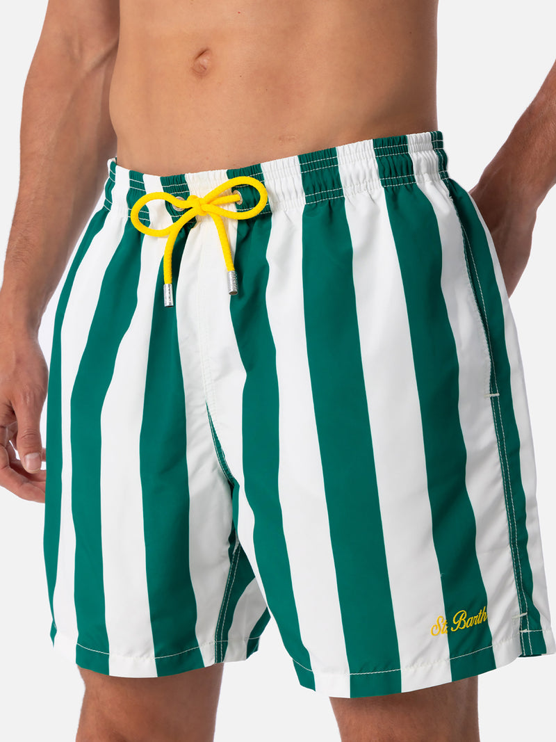 Man mid-length striped Gustavia swim-shorts with St. Barth embroidery