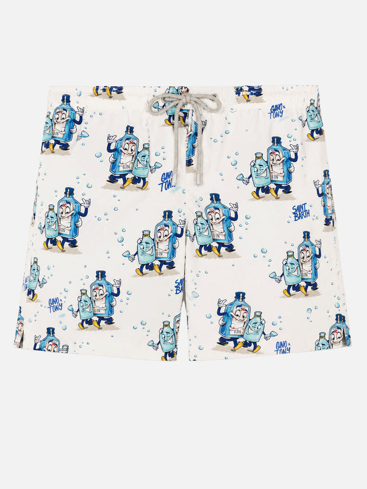 Mid-length Gustavia swim-shorts with cocktail print |CRYPTOPUPPETS SPECIAL EDITION