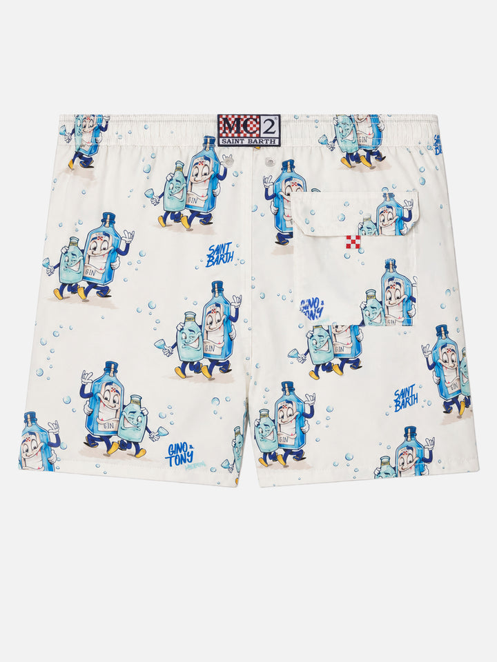 Mid-length Gustavia swim-shorts with cocktail print |CRYPTOPUPPETS SPECIAL EDITION