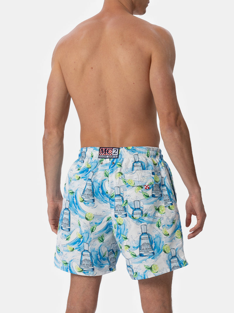 Mittellange gestreifte Gustavia-Badeshorts für Herren mit Gin-Print | GIN MARE SONDEREDITION