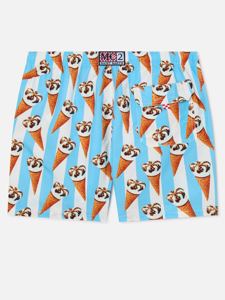 Costume mare Gustavia stampa Cornetto e righe azzurre | Special Edition