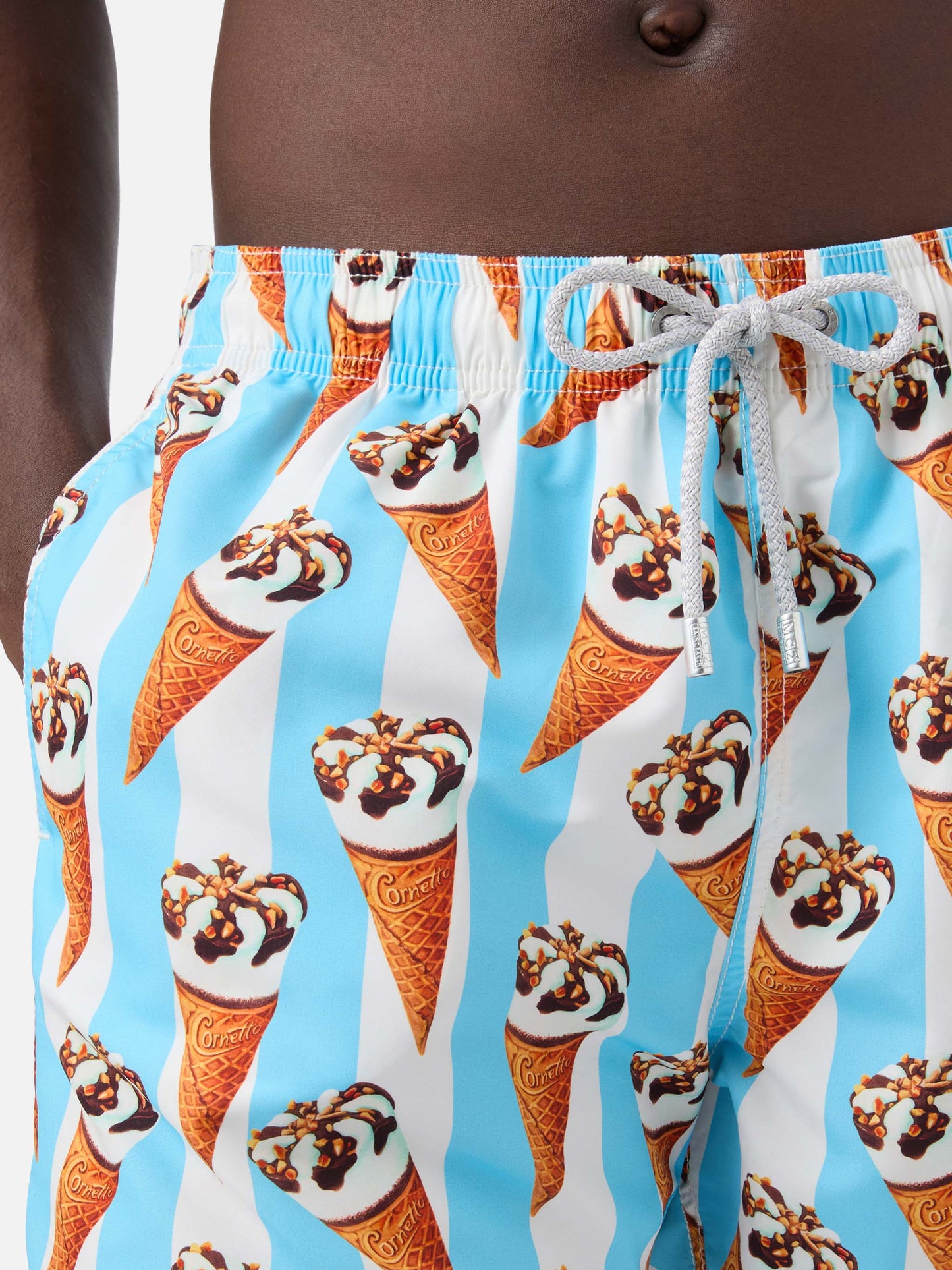 Costume mare Gustavia stampa Cornetto e righe azzurre | Special Edition