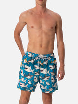 Man mid-length Gustavia swim-shorts with shark print  | AI CO-CREATED DESIGN BY RICKDICK - POWERED BY RED-EYE