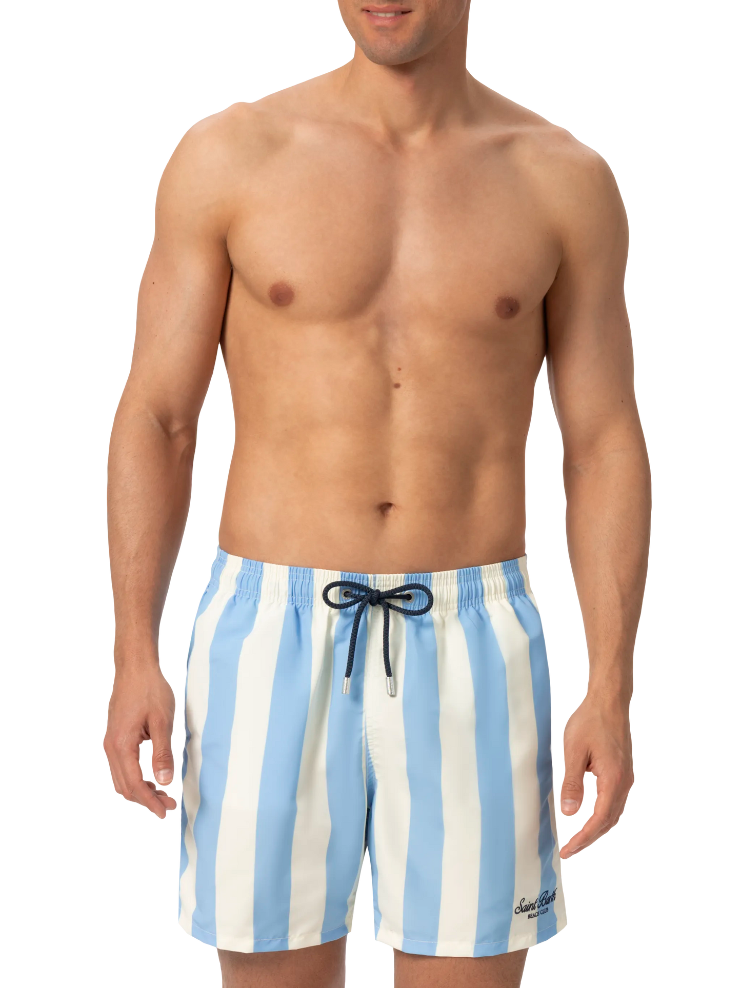 Mittellange gestreifte Badeshorts Gustavia mit St. Barth-Stickerei