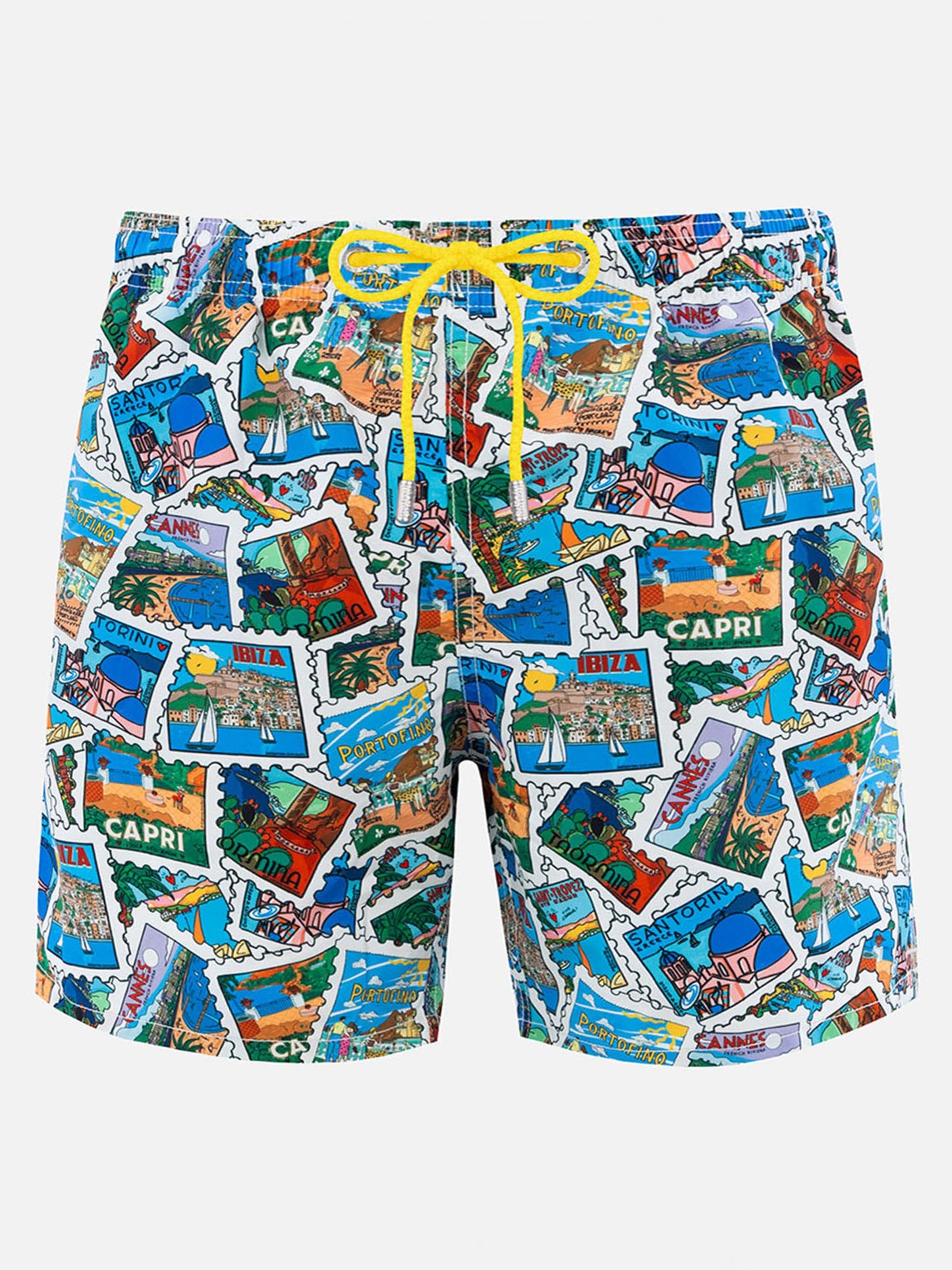 Mittellange Gustavia Badeshorts mit Postkarten-Print | ALESSANDRO ENRIQUEZ SPECIAL EDITION