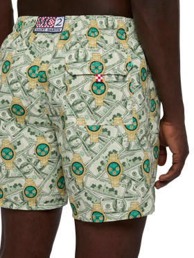 Costume mare lunghezza media Gustavia con stampa orologi