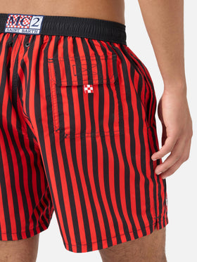 Gustavia rot gestreifte Badeshorts mit AC MILAN Patch und Rossoneri-Stickerei | AC MILAN SPECIAL EDITION 