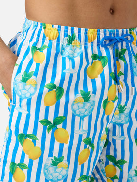 Gustavia striped swim shorts with gin tonic and lemon print