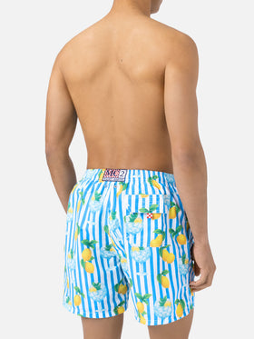 Gustavia striped swim shorts with gin tonic and lemon print
