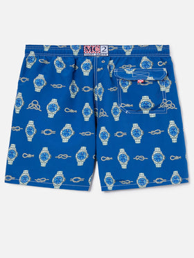 Gustavia swim shorts with watches and nautical knots print
