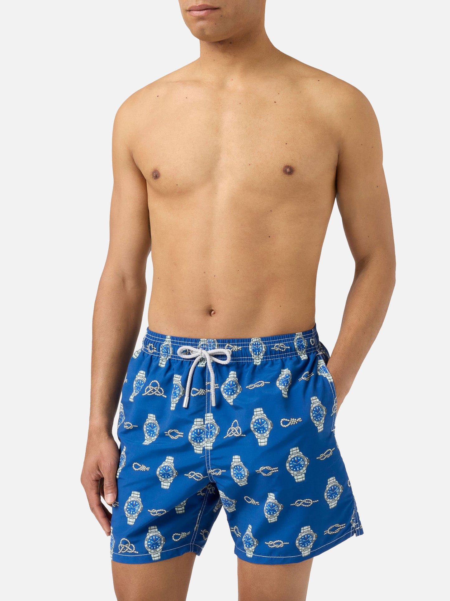 Gustavia swim shorts with watches and nautical knots print