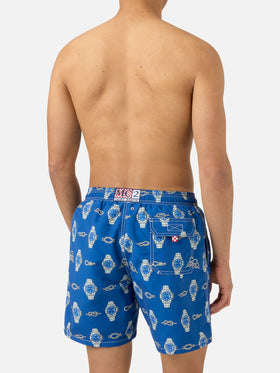 Gustavia swim shorts with watches and nautical knots print