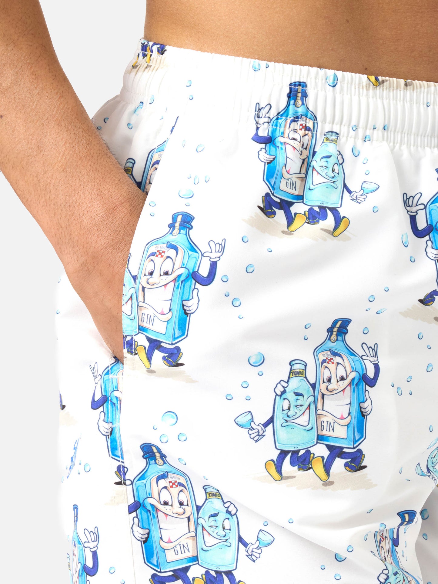 Gustavia swim shorts in white with Gino & Tony print | Special Edition