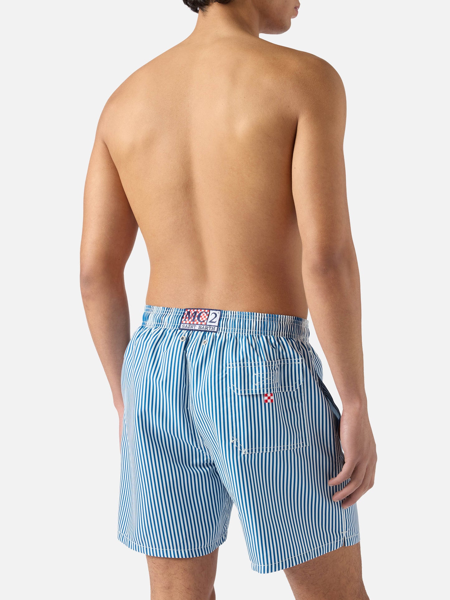 Gustavia blue striped swim shorts with Sapore di Mare embroidery | Special Edition