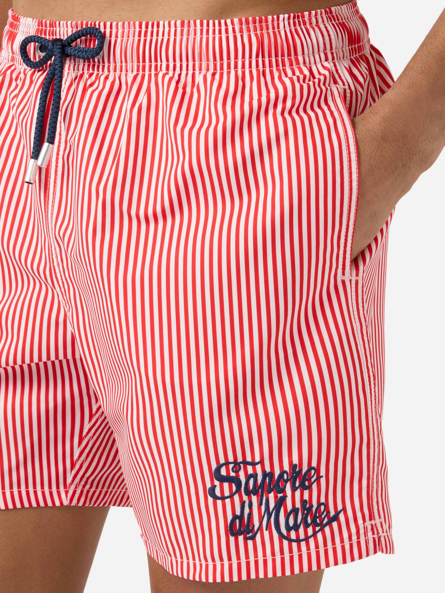 Gustavia red striped swim shorts with Sapore di Mare embroidery | Special Edition