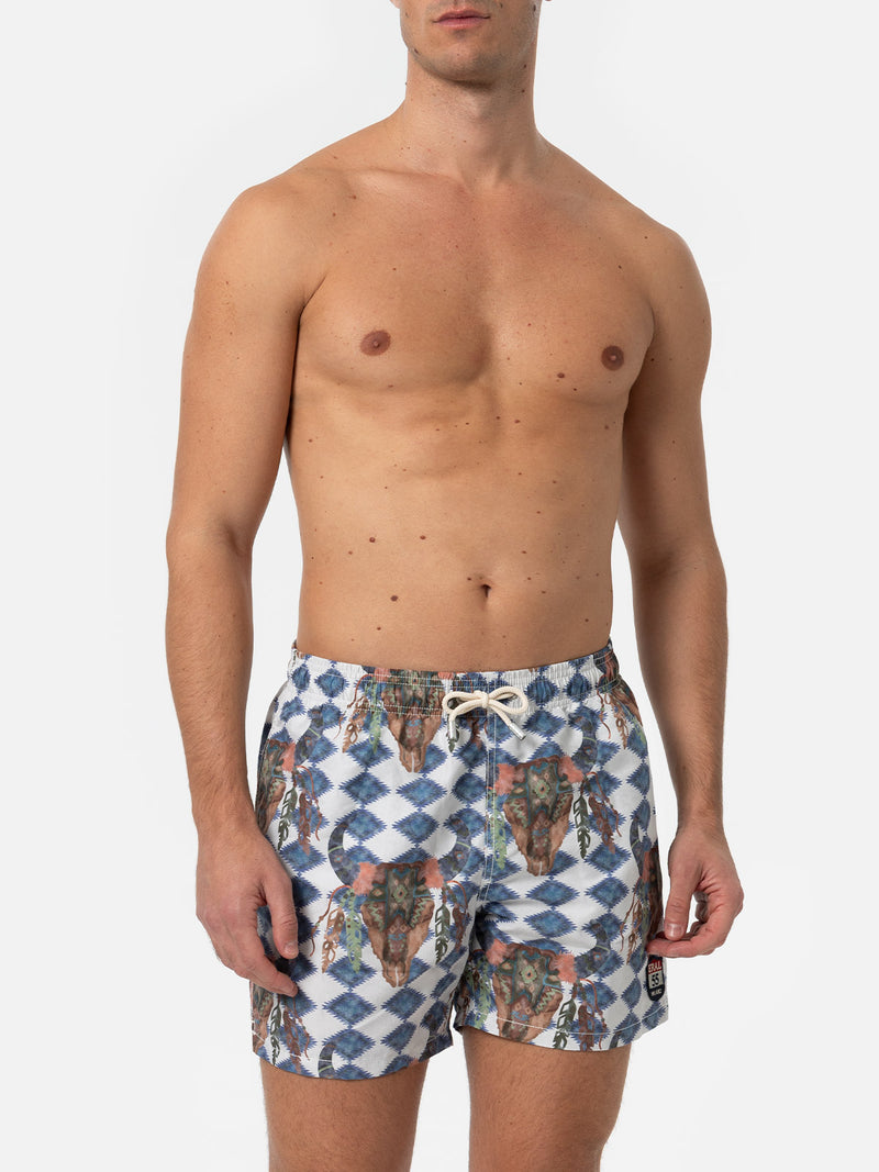 Man classic swim shorts Gustavia with buffalo print