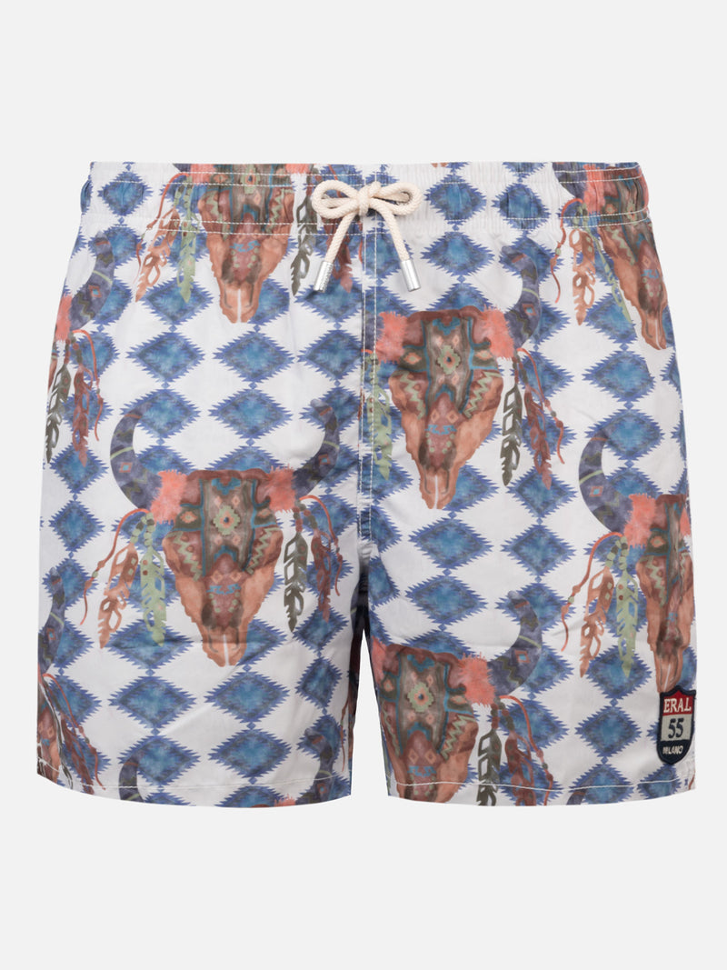 Man classic swim shorts Gustavia with buffalo print