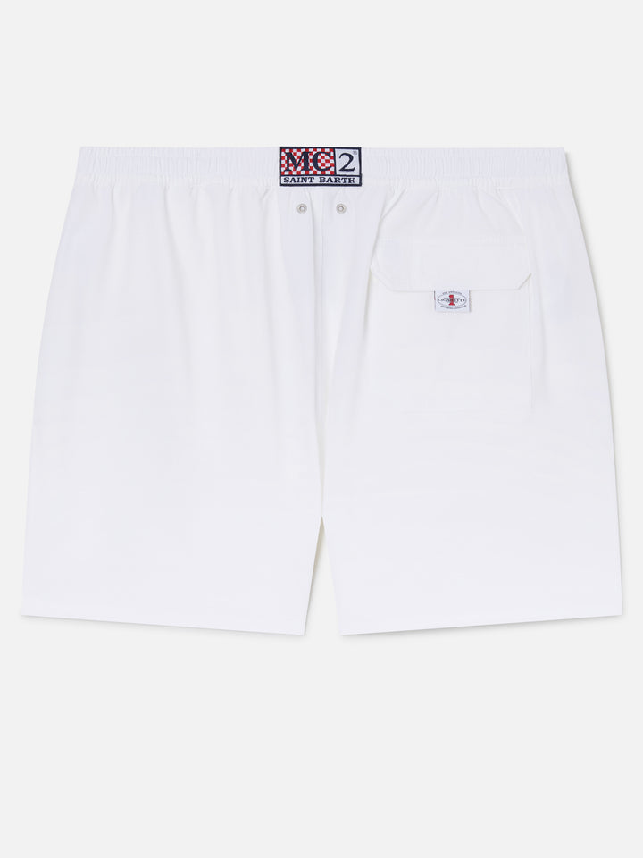 Gustavia white swim shorts with Cigarette embroidery | Special Edition
