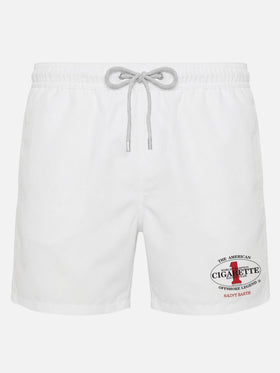 Gustavia white swim shorts with Cigarette embroidery | Special Edition