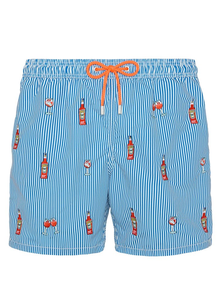 Mid-length striped Gustavia swim-shorts with Aperol Spritz embroidery | APEROL SPECIAL EDITION - MC2 Saint Barth