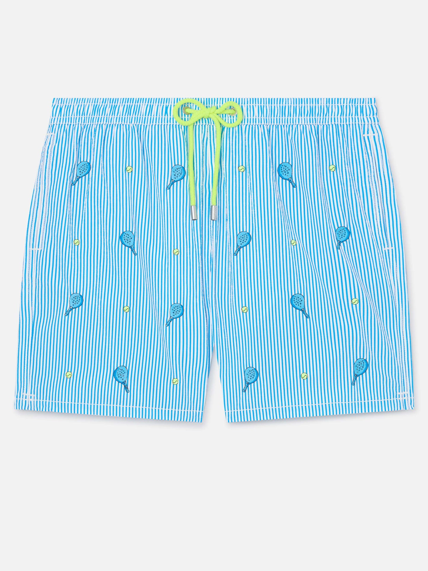 Gustavia seersucker striped swim shorts with embroidery