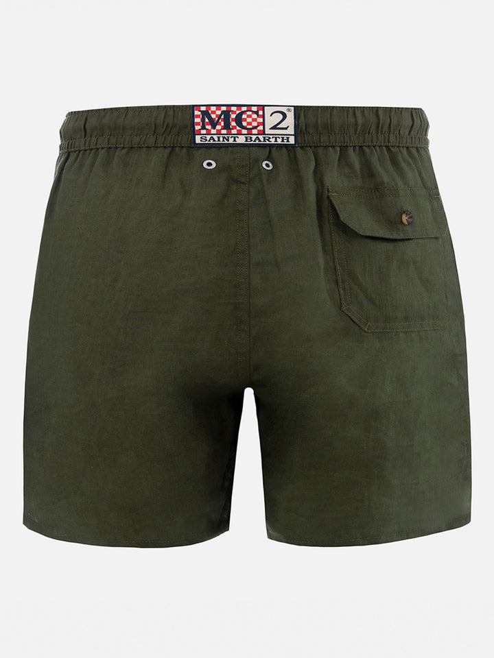 Costume mare lunghezza media Gustavia in lino verde militare