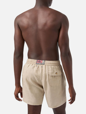 Mittellange beige Leinen-Badeshorts Gustavia