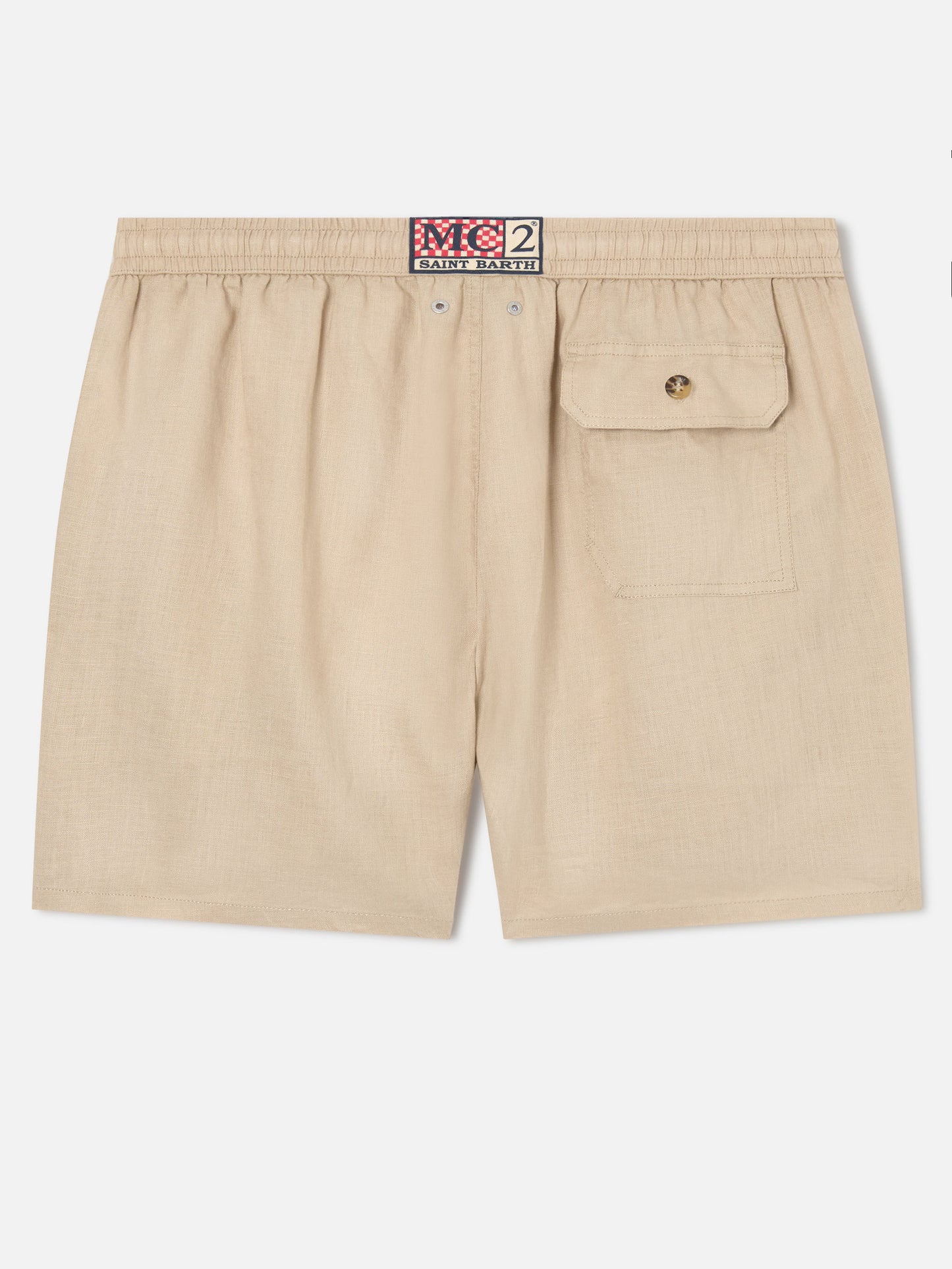 Mittellange beige Leinen-Badeshorts Gustavia