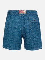 Mittellange Herren-Badeshorts Gustavia aus Leinen mit Sashiko-Print