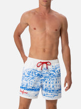 Mittellange Gustavia-Badeshorts für Herren mit platziertem Portofino-Aufdruck