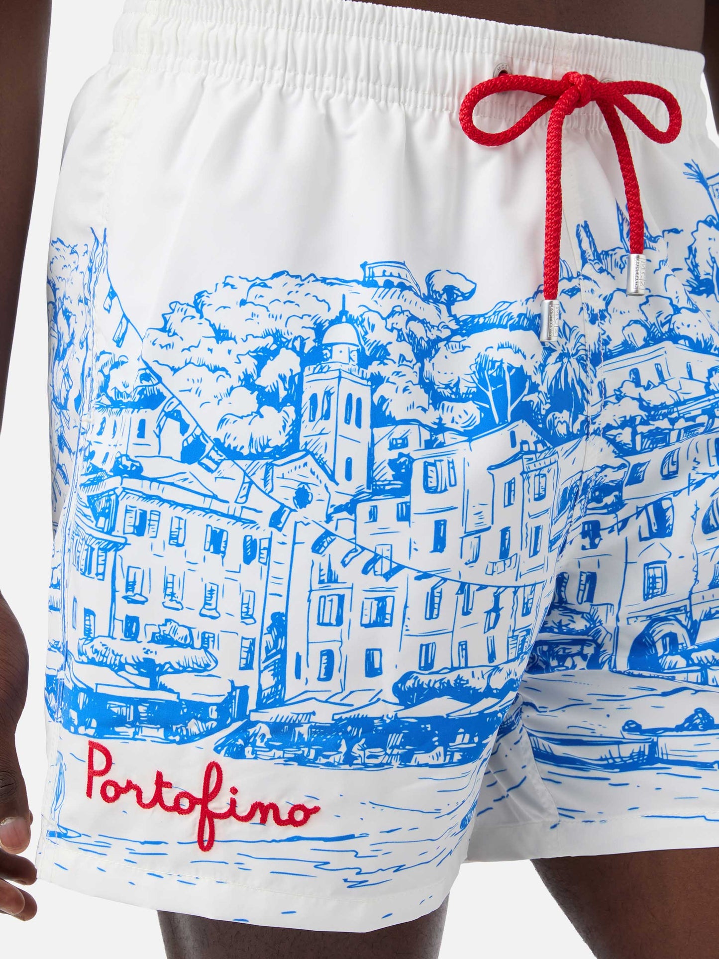 Costume Gustavia con stampa piazzata Portofino bianco