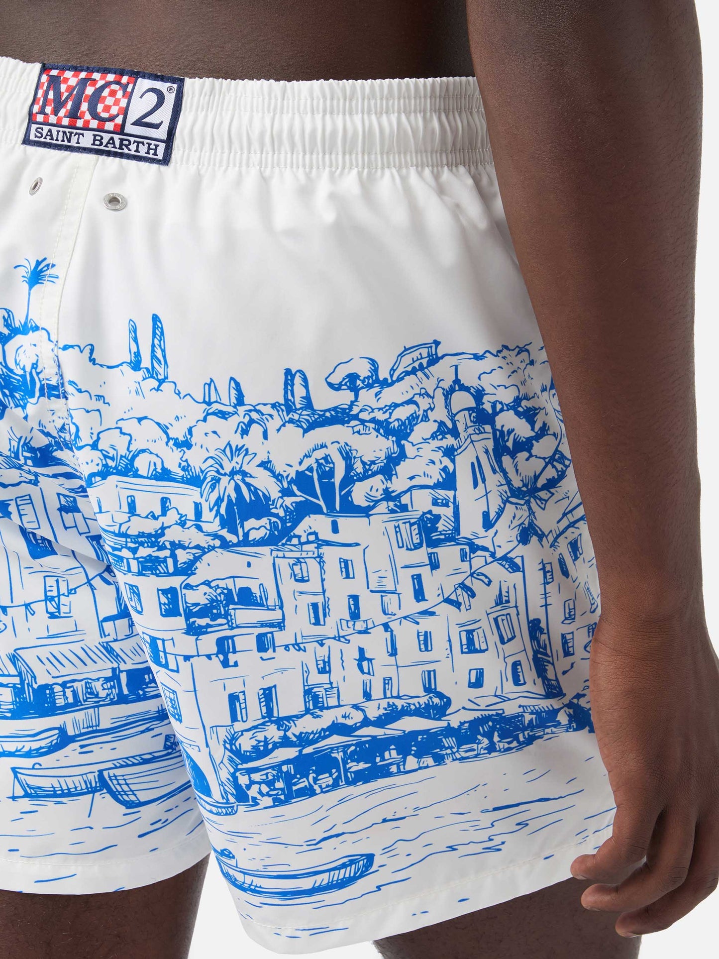 Costume Gustavia con stampa piazzata Portofino bianco