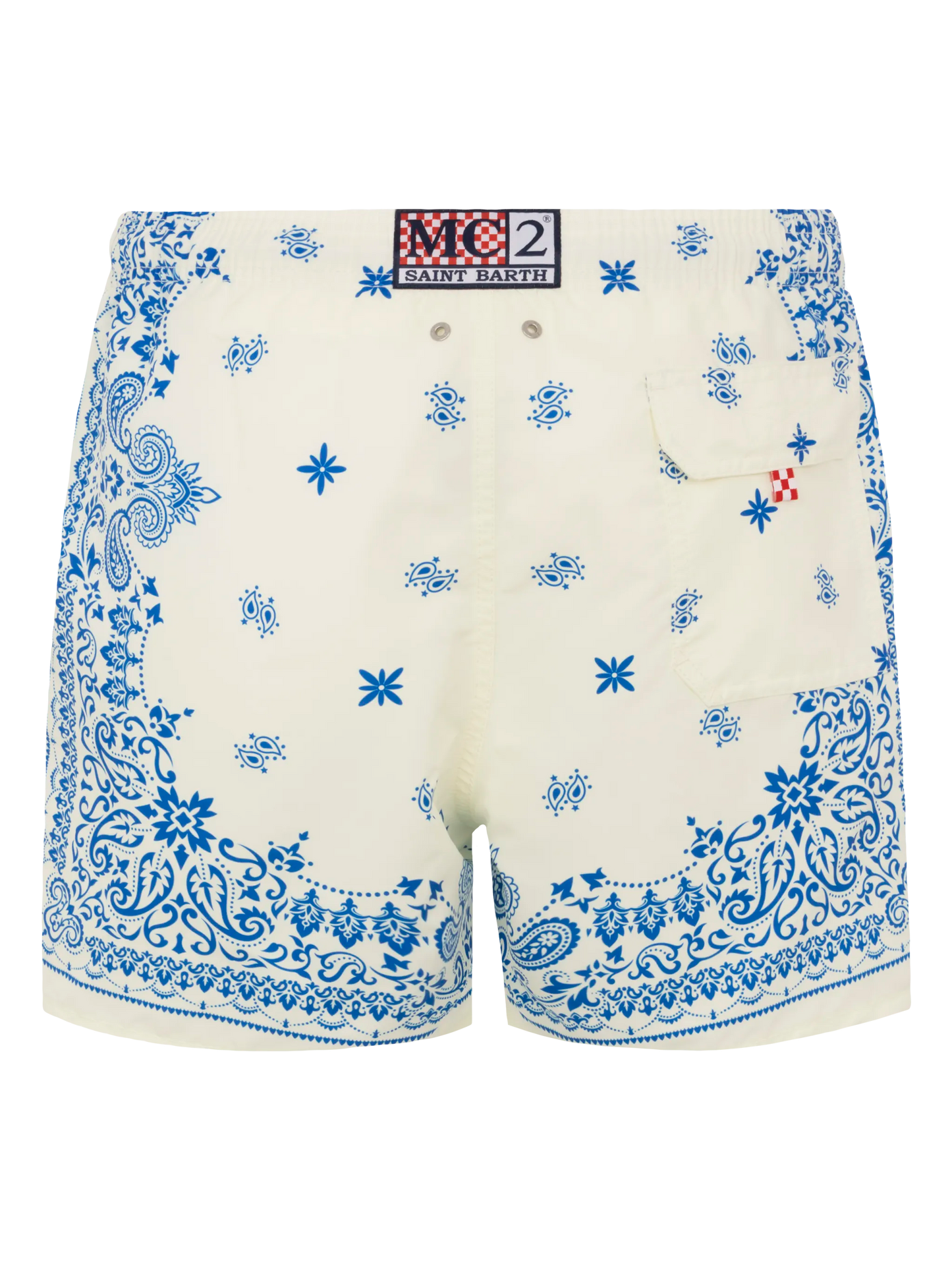 Mid-length Gustavia swim-shorts with bandanna placed print