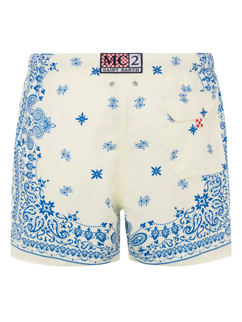 Mid-length Gustavia swim-shorts with bandanna placed print