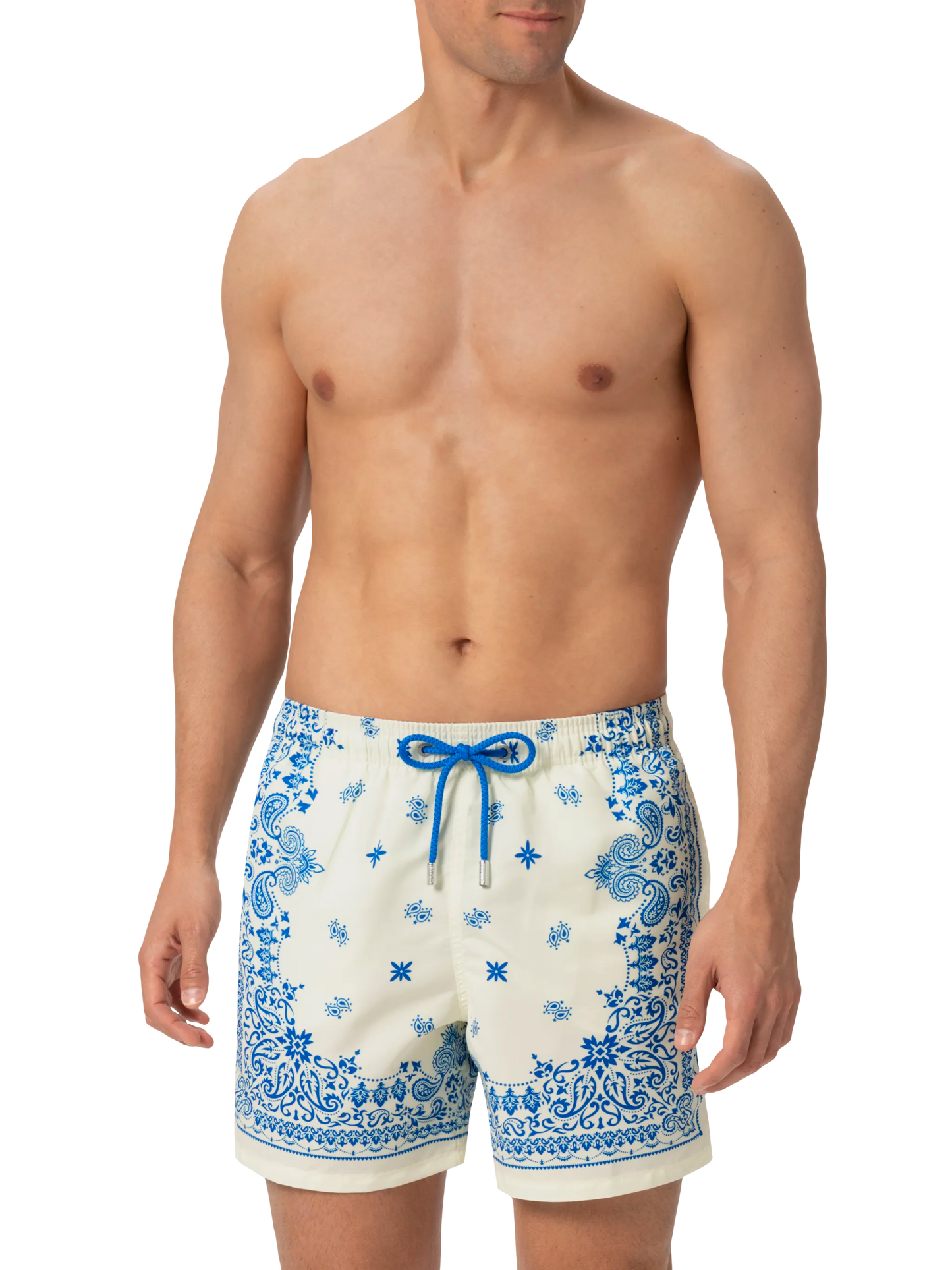 Mid-length Gustavia swim-shorts with bandanna placed print