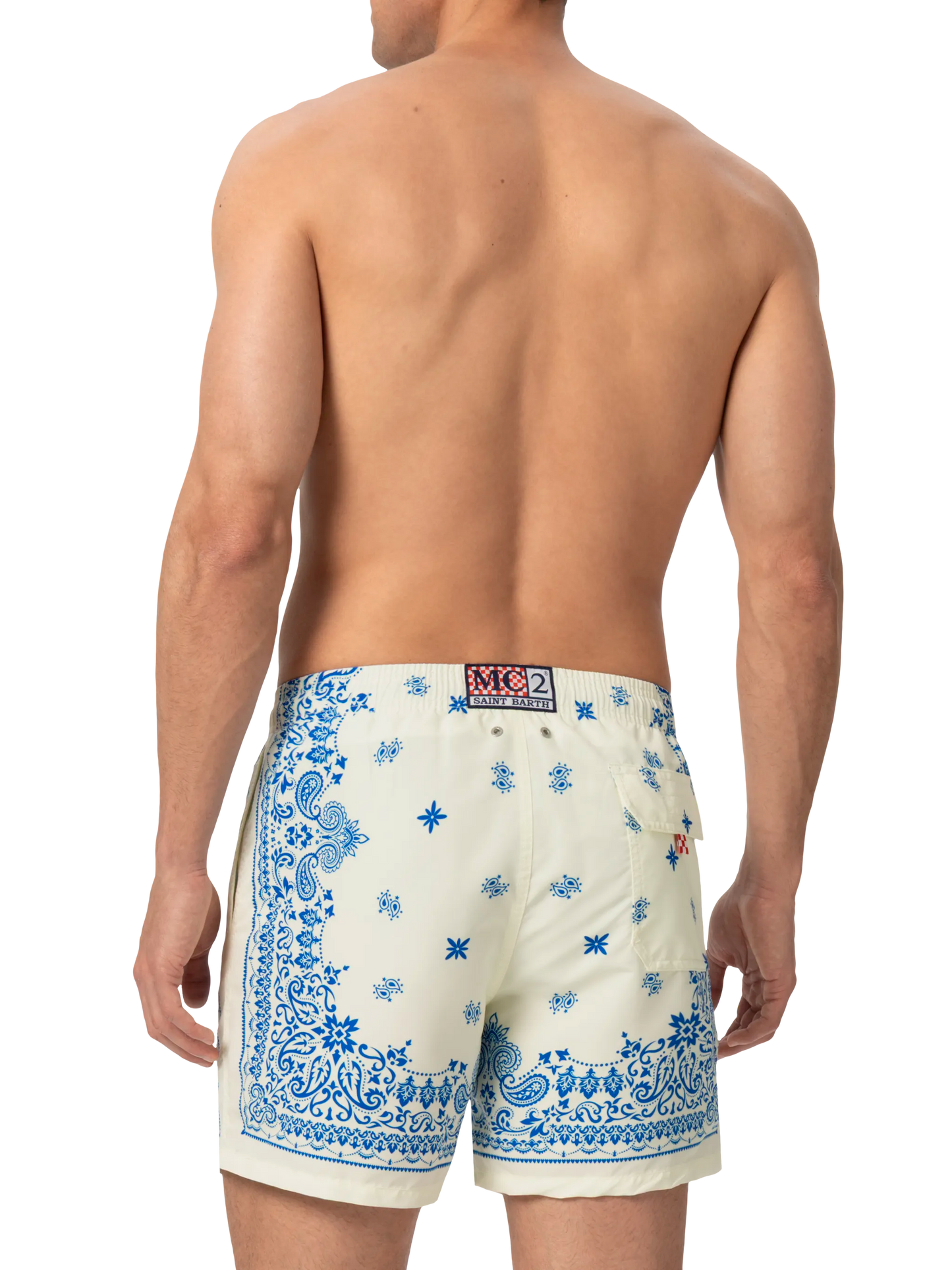 Mid-length Gustavia swim-shorts with bandanna placed print