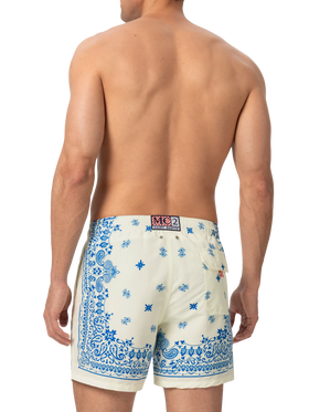 Mid-length Gustavia swim-shorts with bandanna placed print
