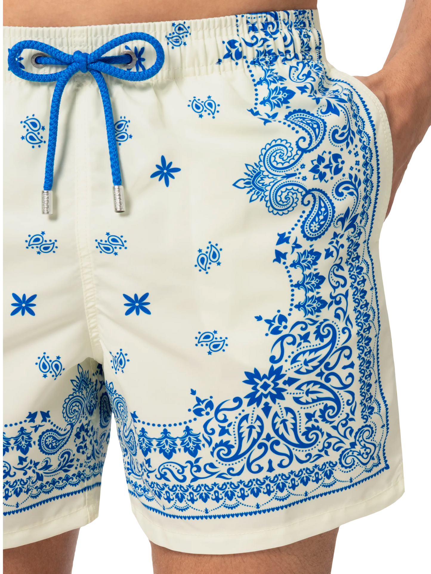 Mid-length Gustavia swim-shorts with bandanna placed print