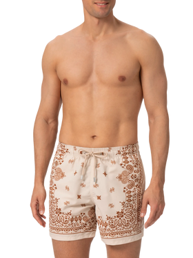 Mittellange Badeshorts Gustavia mit platziertem Bandanna-Print