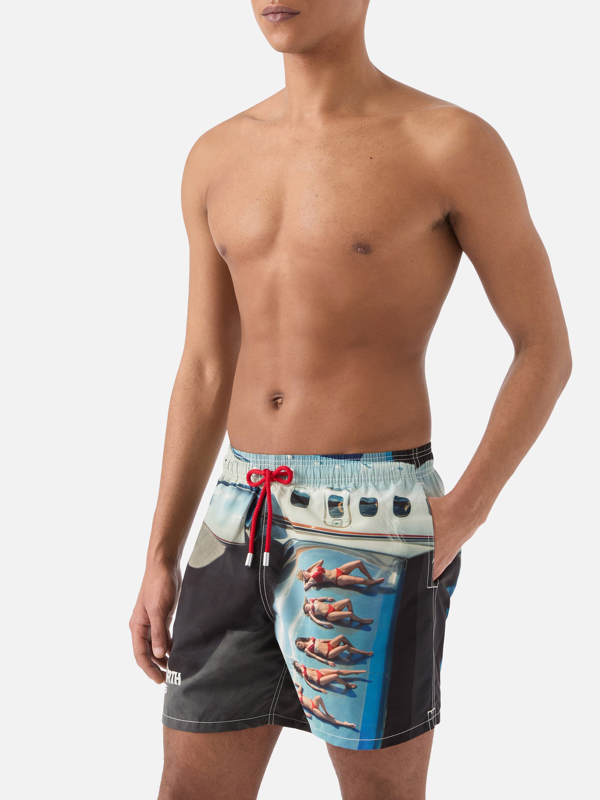 Gustavia swim shorts with St. Barth Airlines print | Special